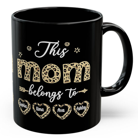 Black Mug iLuv™ 'Leopard Heart' Names Personalized MOM 11/15oz Ceramic Mug