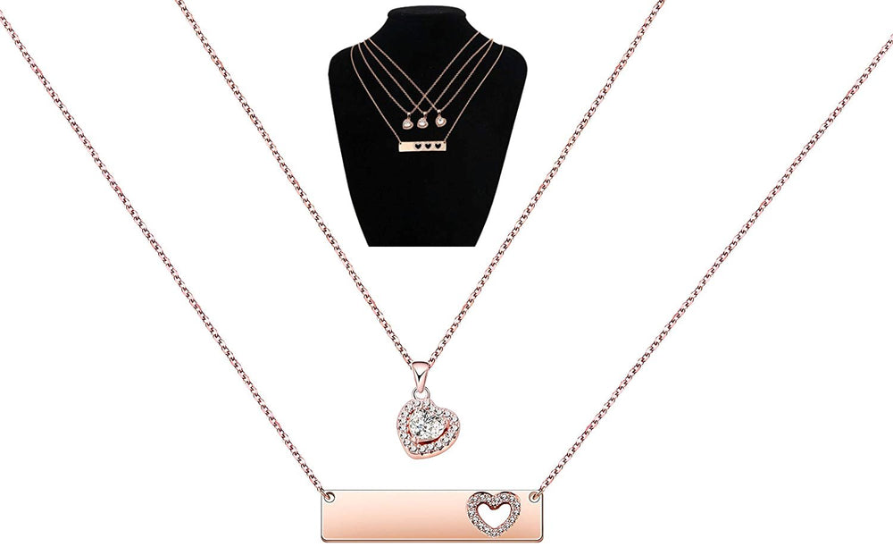 AKLuv™ Mother & Daughter Matching 'Cut Out' Heart Cubic Zirconia Necklace Set - 2,3,4 Pieces Mother Daughter Necklace AKLuv™ 