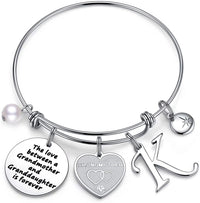 Load image into Gallery viewer, A&amp;PLUV™ Grandmother &amp; Granddaughter &quot;Forever Love&quot; Quote, Initial Letter Charm Bangle grandmother granddaughter necklace A&amp;PLUV™ 
