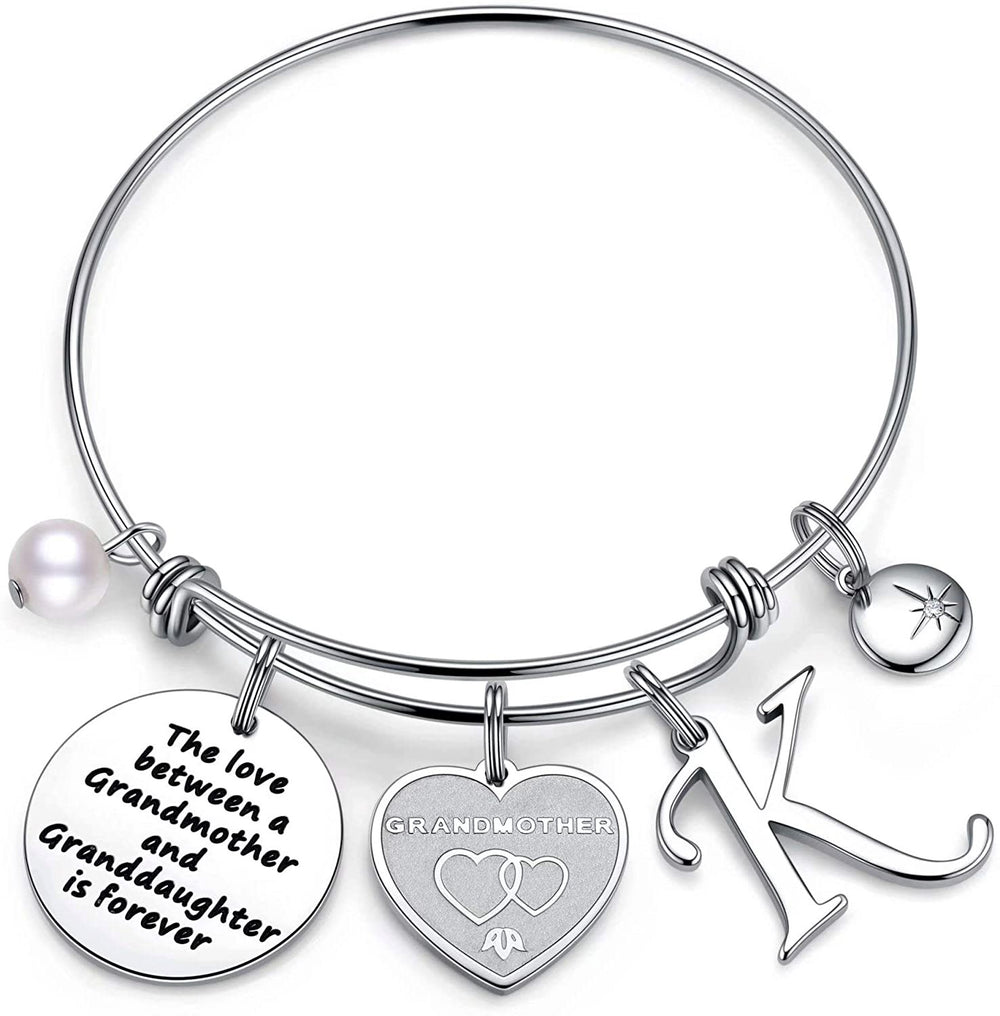 A&PLUV™ Grandmother & Granddaughter "Forever Love" Quote, Initial Letter Charm Bangle grandmother granddaughter necklace A&PLUV™ 