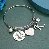 Load image into Gallery viewer, A&amp;PLUV™ Grandmother &amp; Granddaughter &quot;Forever Love&quot; Quote, Initial Letter Charm Bangle grandmother granddaughter necklace A&amp;PLUV™ 
