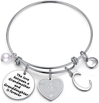 Load image into Gallery viewer, A&amp;PLUV™ Grandmother &amp; Granddaughter &quot;Forever Love&quot; Quote, Initial Letter Charm Bangle grandmother granddaughter necklace A&amp;PLUV™ C 

