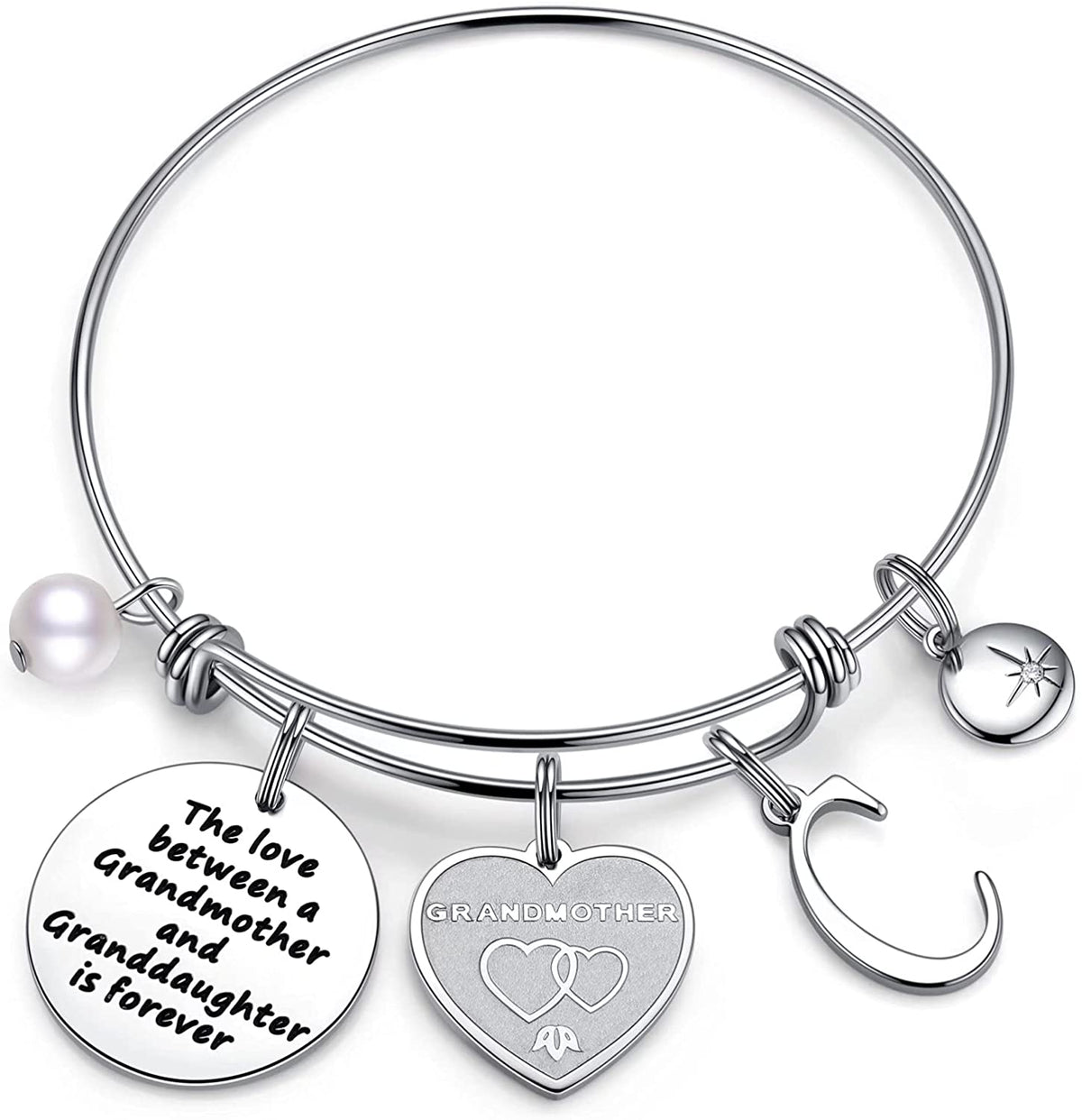 A&PLUV™ Grandmother & Granddaughter "Forever Love" Quote, Initial Letter Charm Bangle grandmother granddaughter necklace A&PLUV™ C 