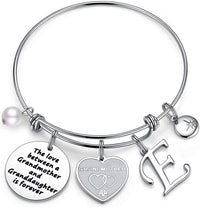 Load image into Gallery viewer, A&amp;PLUV™ Grandmother &amp; Granddaughter &quot;Forever Love&quot; Quote, Initial Letter Charm Bangle grandmother granddaughter necklace A&amp;PLUV™ E 
