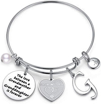 Load image into Gallery viewer, A&amp;PLUV™ Grandmother &amp; Granddaughter &quot;Forever Love&quot; Quote, Initial Letter Charm Bangle grandmother granddaughter necklace A&amp;PLUV™ G 
