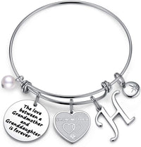 Load image into Gallery viewer, A&amp;PLUV™ Grandmother &amp; Granddaughter &quot;Forever Love&quot; Quote, Initial Letter Charm Bangle grandmother granddaughter necklace A&amp;PLUV™ H 
