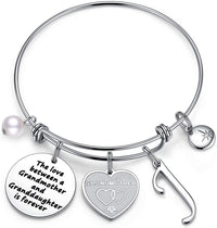 Load image into Gallery viewer, A&amp;PLUV™ Grandmother &amp; Granddaughter &quot;Forever Love&quot; Quote, Initial Letter Charm Bangle grandmother granddaughter necklace A&amp;PLUV™ J 
