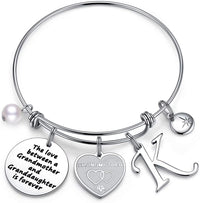 Load image into Gallery viewer, A&amp;PLUV™ Grandmother &amp; Granddaughter &quot;Forever Love&quot; Quote, Initial Letter Charm Bangle grandmother granddaughter necklace A&amp;PLUV™ K 
