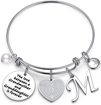 Load image into Gallery viewer, A&amp;PLUV™ Grandmother &amp; Granddaughter &quot;Forever Love&quot; Quote, Initial Letter Charm Bangle grandmother granddaughter necklace A&amp;PLUV™ M 
