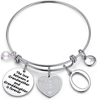 Load image into Gallery viewer, A&amp;PLUV™ Grandmother &amp; Granddaughter &quot;Forever Love&quot; Quote, Initial Letter Charm Bangle grandmother granddaughter necklace A&amp;PLUV™ O 
