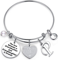 Load image into Gallery viewer, A&amp;PLUV™ Grandmother &amp; Granddaughter &quot;Forever Love&quot; Quote, Initial Letter Charm Bangle grandmother granddaughter necklace A&amp;PLUV™ P 
