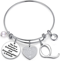 Load image into Gallery viewer, A&amp;PLUV™ Grandmother &amp; Granddaughter &quot;Forever Love&quot; Quote, Initial Letter Charm Bangle grandmother granddaughter necklace A&amp;PLUV™ Q 
