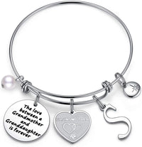 Load image into Gallery viewer, A&amp;PLUV™ Grandmother &amp; Granddaughter &quot;Forever Love&quot; Quote, Initial Letter Charm Bangle grandmother granddaughter necklace A&amp;PLUV™ S 
