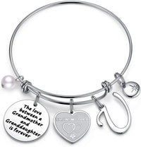 Load image into Gallery viewer, A&amp;PLUV™ Grandmother &amp; Granddaughter &quot;Forever Love&quot; Quote, Initial Letter Charm Bangle grandmother granddaughter necklace A&amp;PLUV™ U 
