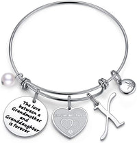 Load image into Gallery viewer, A&amp;PLUV™ Grandmother &amp; Granddaughter &quot;Forever Love&quot; Quote, Initial Letter Charm Bangle grandmother granddaughter necklace A&amp;PLUV™ X 
