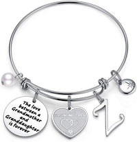 Load image into Gallery viewer, A&amp;PLUV™ Grandmother &amp; Granddaughter &quot;Forever Love&quot; Quote, Initial Letter Charm Bangle grandmother granddaughter necklace A&amp;PLUV™ Z 

