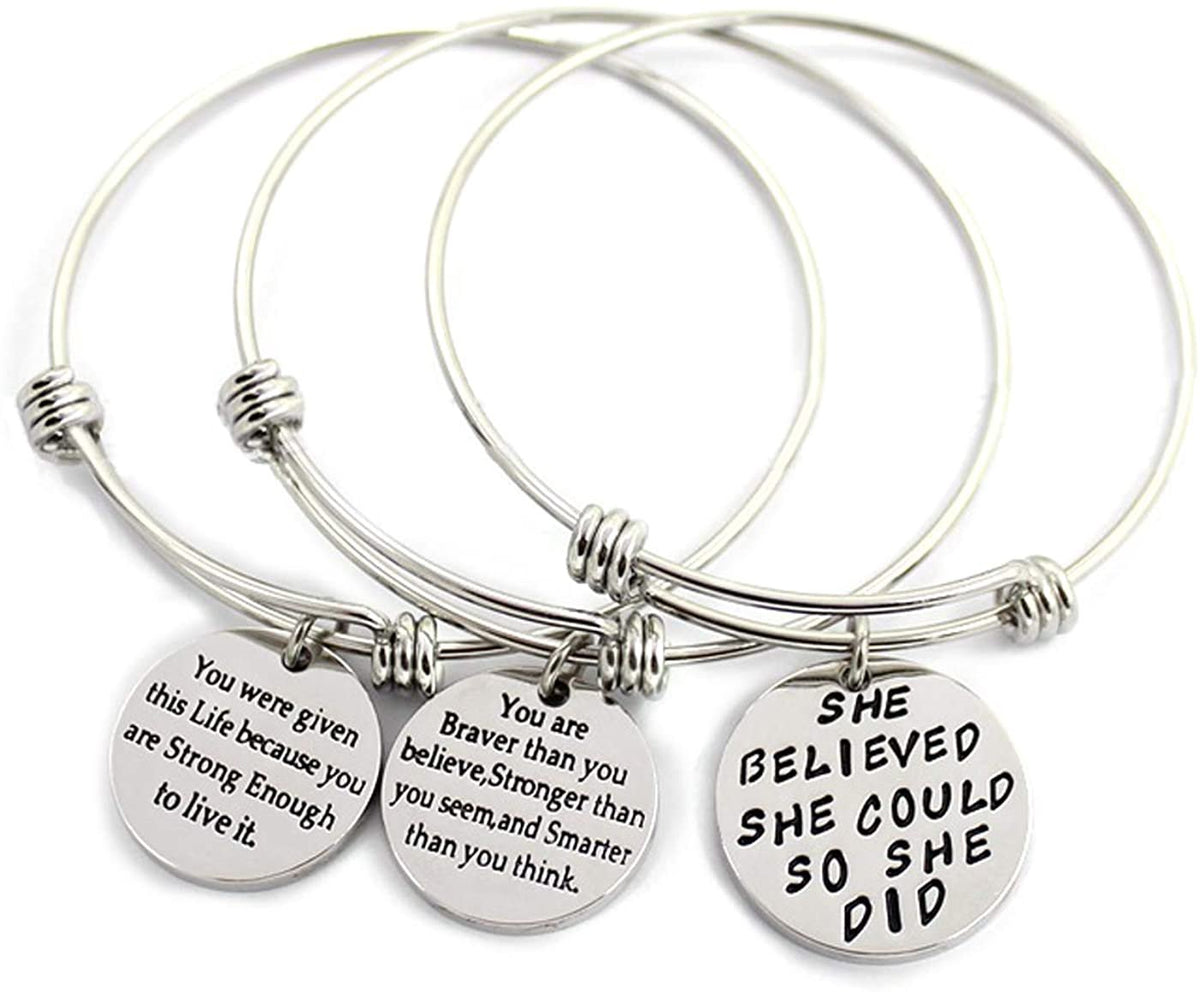 BLifeLUV™ 3-Piece Inspirational "You are Braver..." Quote Stainless Steel Expandable Bracelet BLifeLUV™ 