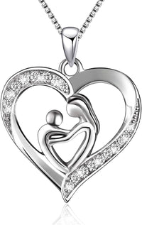 Load image into Gallery viewer, BLuv™ S925 Sterling Silver Mother &amp; Child Love Heart Diamond Accent Stone Necklace Mother Daughter Necklace BLuv™ 
