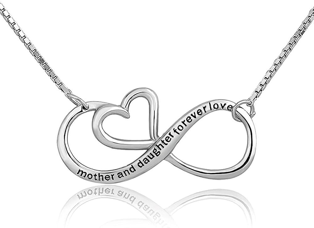 CharmSLUV™ S925 Sterling Silver Mother & Daughter "Forever Love" Quote Infinity Heart Necklace Mother Daughter Necklace CharmSLUV™ 