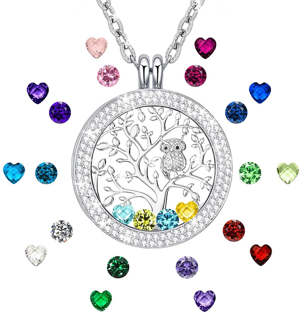 CHLuv™ I Love You to the Moon and Back Family Tree of Life Floating Charms Memory Locket Necklace with Created Birthstone Gifts for Mom CHLuv™ 