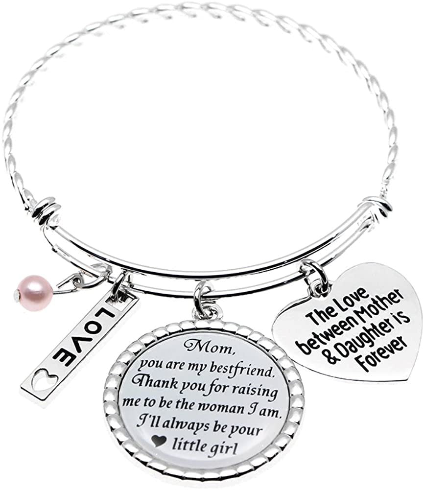 CloverLUV™ Mother & Daughter "Best Friend" and "Forever Love" Quotes Bangle w/ 4 Charms mother daughter bangle CloverLUV™ 