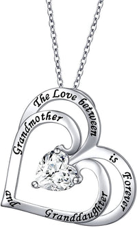Load image into Gallery viewer, DCHLuv™ Grandmother + Granddaughter S925 Sterling Silver &quot;Love Forever&quot; Quote Heart Crystal Necklace grandmother granddaughter necklace DCHLuv™ 
