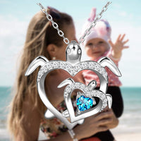 Load image into Gallery viewer, DSLuv™ S925 Sterling Silver TURTLE Mother &amp; Daughter Cubic Zirconia Heart Necklace Mother Daughter Necklace DSLuv™ 
