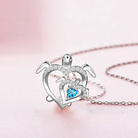 Load image into Gallery viewer, DSLuv™ S925 Sterling Silver TURTLE Mother &amp; Daughter Cubic Zirconia Heart Necklace Mother Daughter Necklace DSLuv™ 
