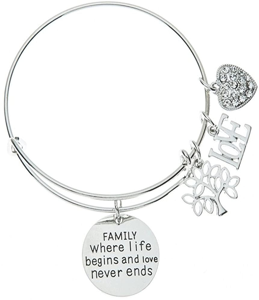 InfinityLUV™ Family Tree Bracelet "Where Life Begins" Quote, Love Heart Charms InfinityLUV™ 