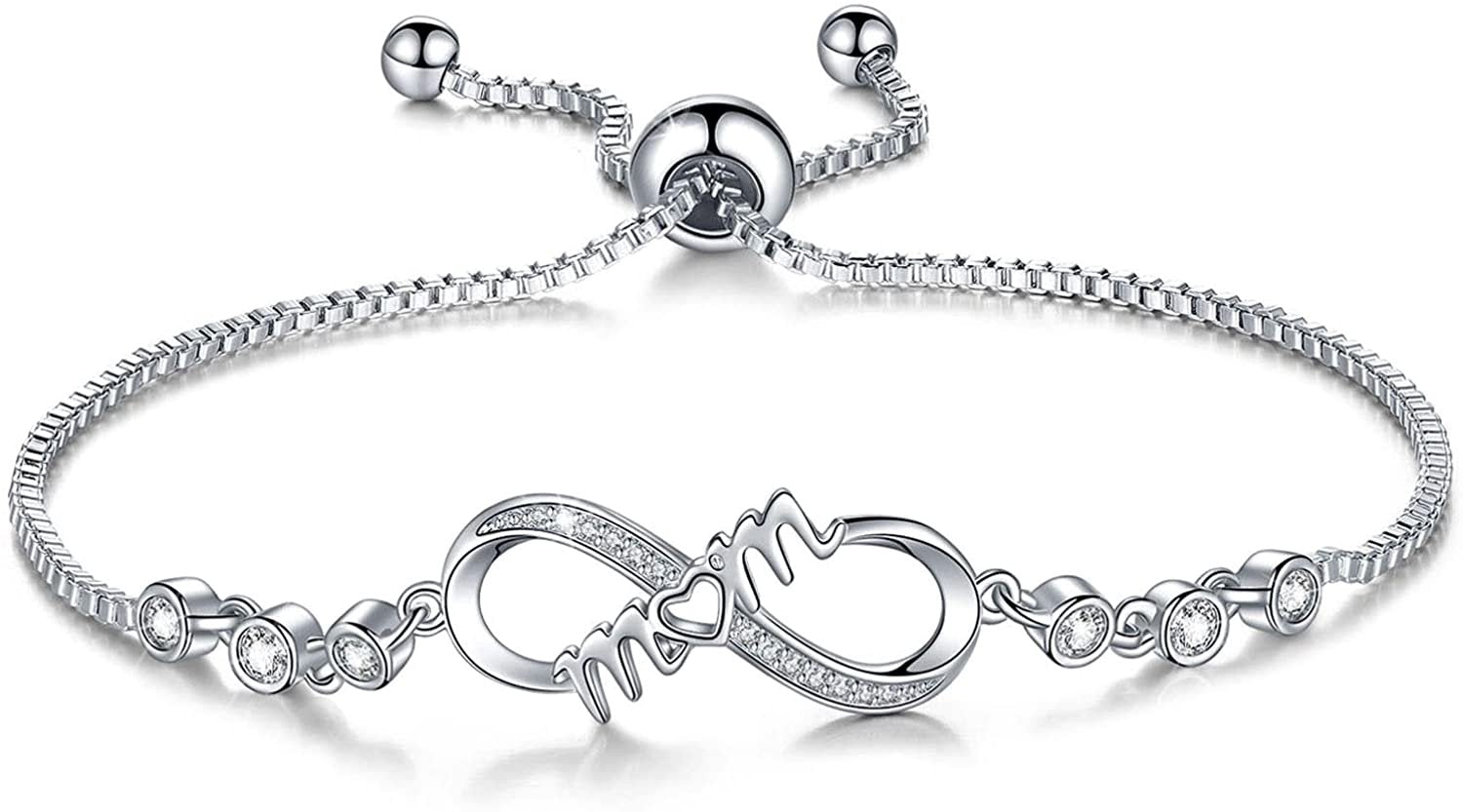 InfinityLuv™ MOM Heart Infinity Symbol Cubic Zirconia White Gold Plated Bracelet