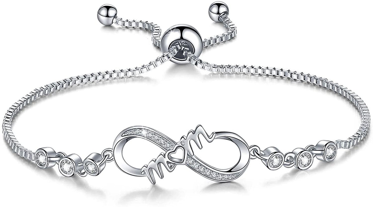 InfinityLuv™ MOM Heart Infinity Symbol Cubic Zirconia - White Gold Plated Bracelet Mother Bracelet InfinityLuv™ 