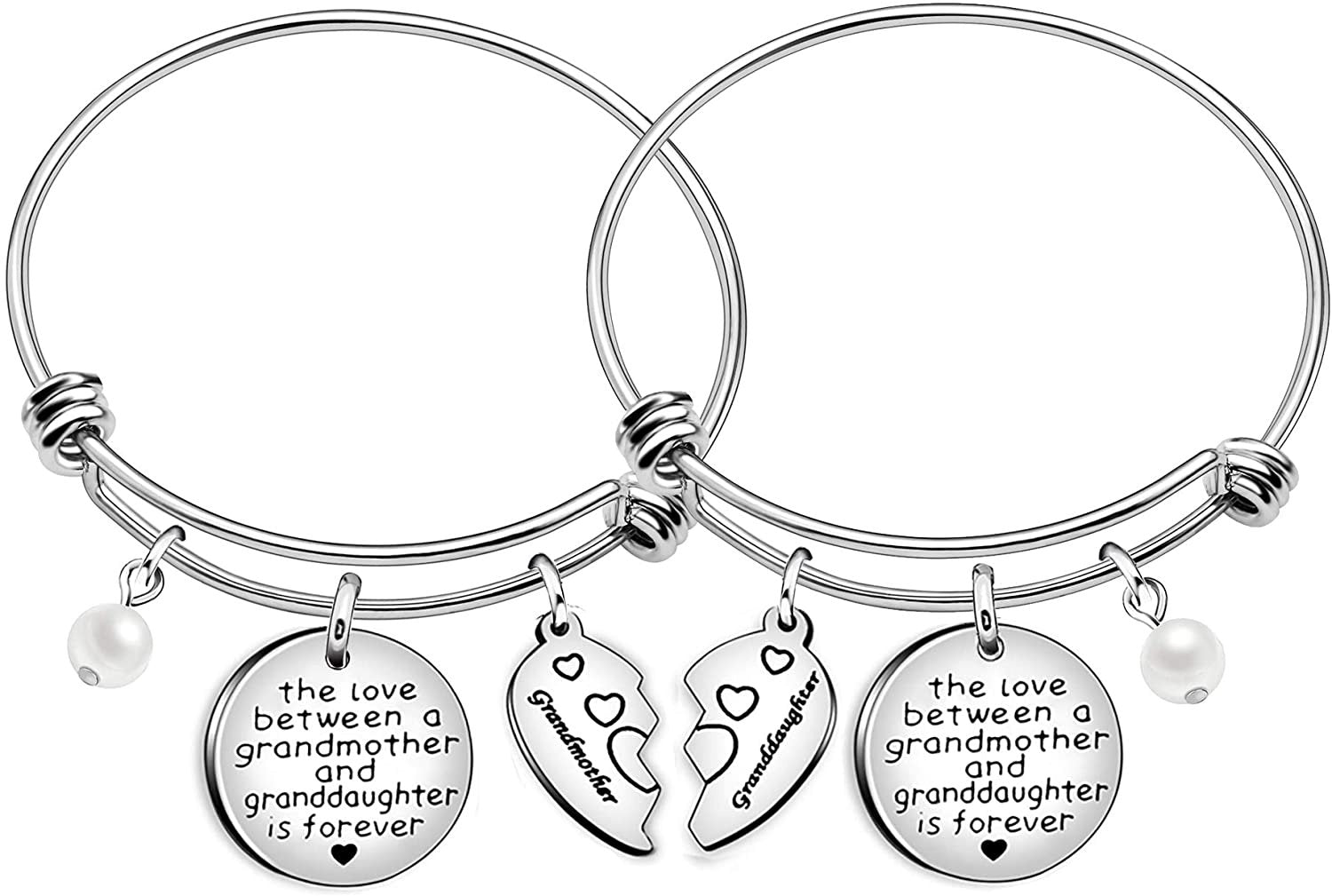 JQLuv™ GrandMother Granddaughter Matching 'Half Heart' Forever Love Quote Bangle 2pc Set
