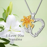 Load image into Gallery viewer, L&amp;GLuv™ Grandmother S925 Sterling Silver Lily Flower - Infinity Heart Crystal Necklace grandmother necklace L&amp;GLuv™ 
