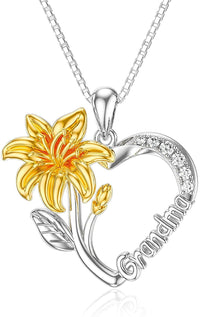 Load image into Gallery viewer, L&amp;GLuv™ Grandmother S925 Sterling Silver Lily Flower - Infinity Heart Crystal Necklace grandmother necklace L&amp;GLuv™ 
