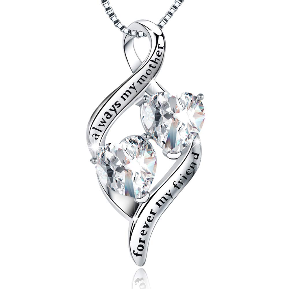 MTGLuv™ S925 Sterling Silver Mother "Forever My Friend" Double Heart Cubic Zirconia Necklace mother necklace MTGLuv™ 