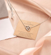 Load image into Gallery viewer, M&amp;VLuv™ Grandmother Interlocking Hearts, White Gold Plated + Cubic Zirconia Necklace w/ Message Card grandmother necklace M&amp;VLuv™ 
