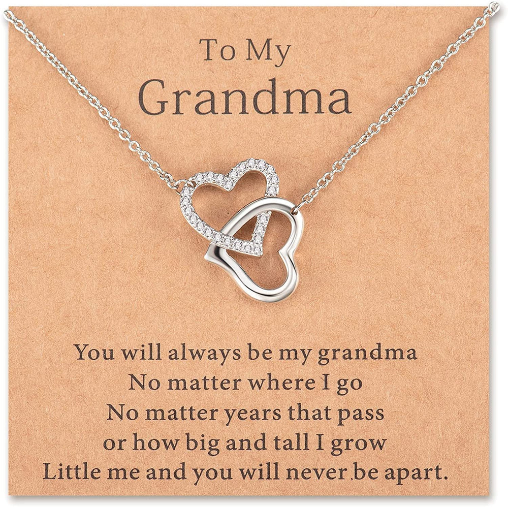 M&VLuv™ Grandmother Interlocking Hearts, White Gold Plated + Cubic Zirconia Necklace w/ Message Card grandmother necklace M&VLuv™ 