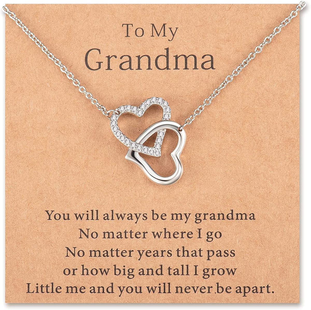 M&VLuv™ Grandmother Interlocking Hearts, White Gold Plated + Cubic Zirconia Necklace w/ Message Card grandmother necklace M&VLuv™ 