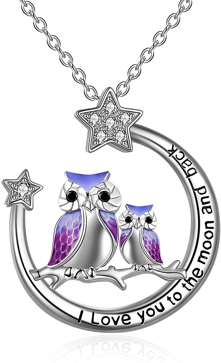 YFJewelz™ S925 Sterling Silver OWL Mother & Daughter "Love You to Moon" Quote Star Necklace mother daughter necklace YFJLuv™ 